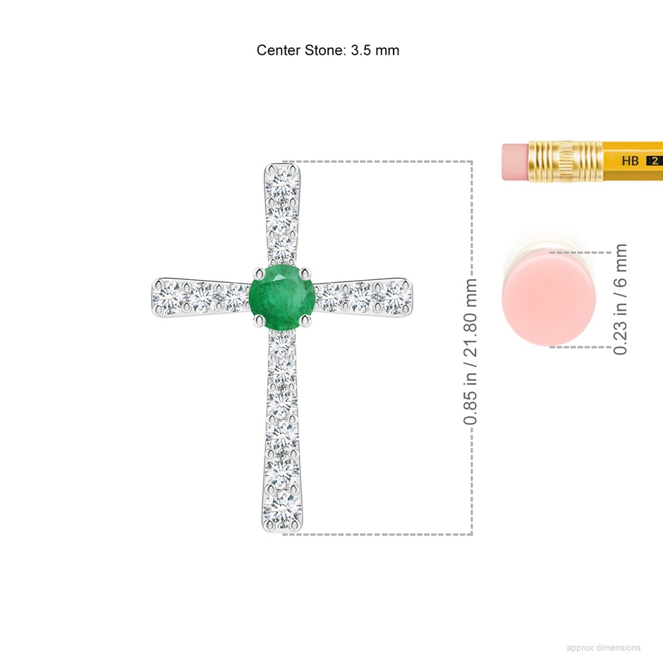 3.5mm A Emerald and Diamond Cross Pendant in 18K White Gold ruler