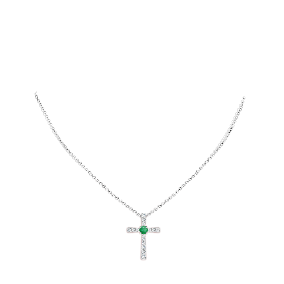 3.5mm A Emerald and Diamond Cross Pendant in 18K White Gold pen
