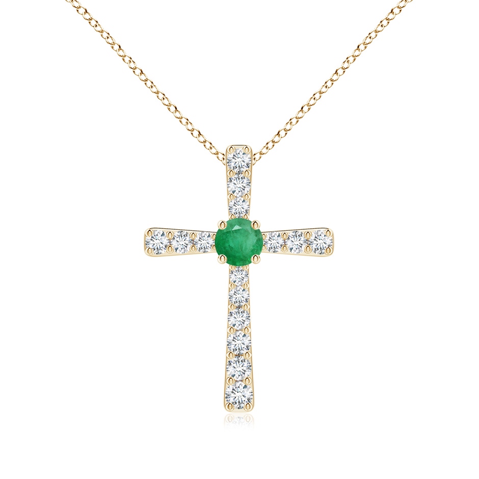 3.5mm A Emerald and Diamond Cross Pendant in 18K Yellow Gold 