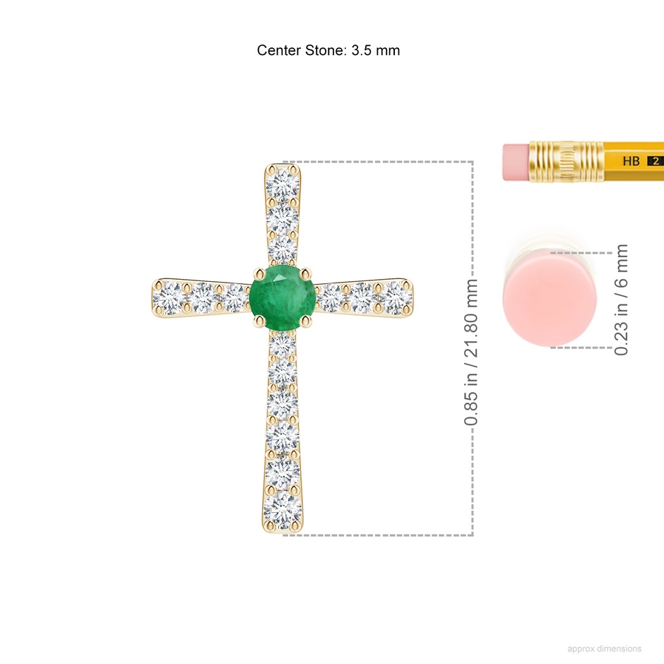 3.5mm A Emerald and Diamond Cross Pendant in 18K Yellow Gold ruler