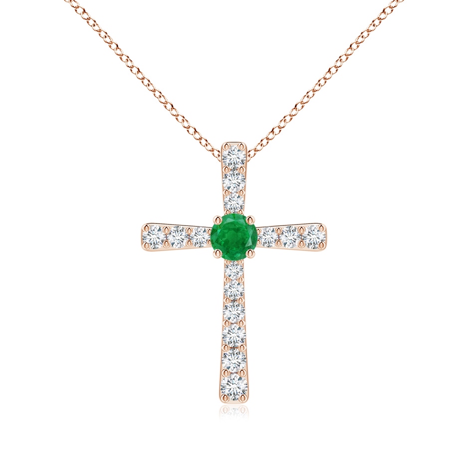 3.5mm AA Emerald and Diamond Cross Pendant in Rose Gold 