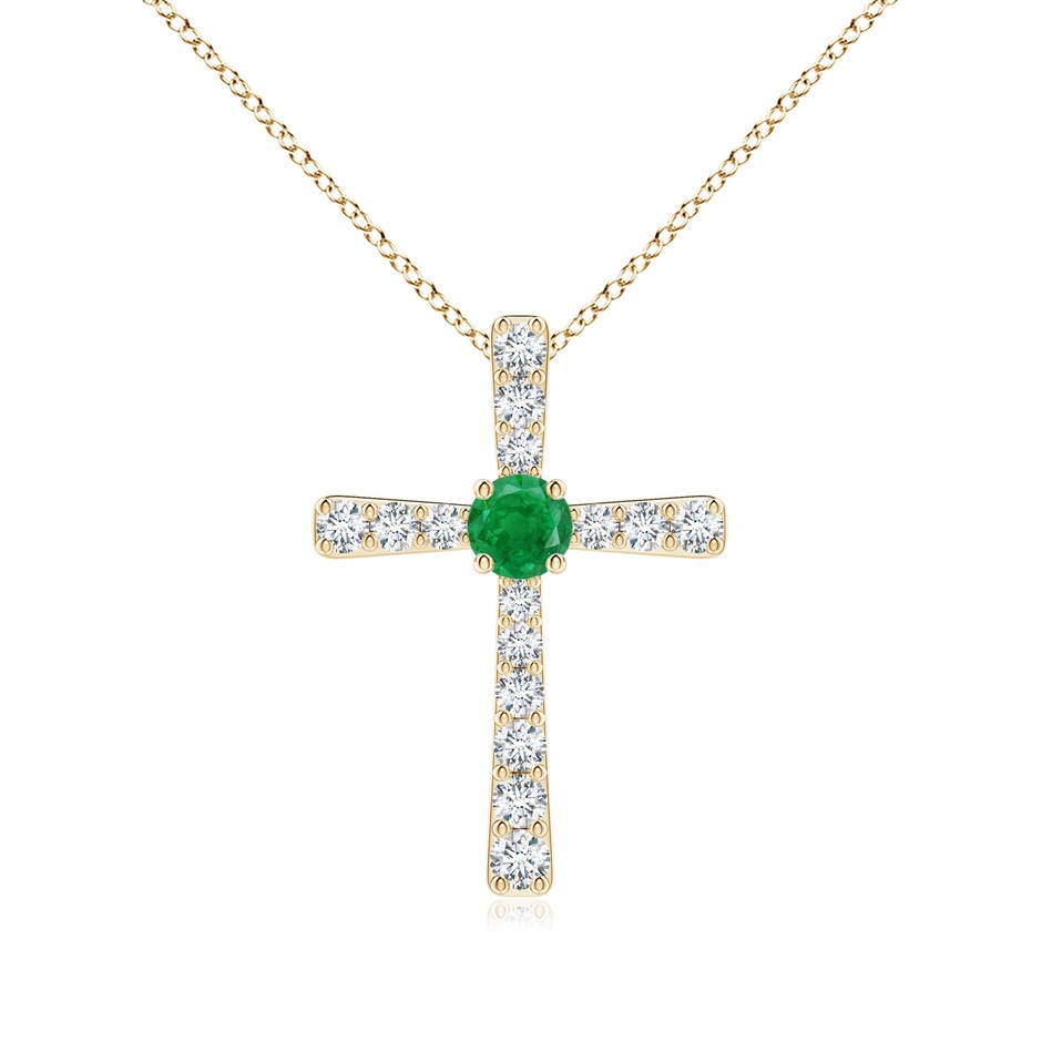 3.5mm AA Emerald and Diamond Cross Pendant in Yellow Gold 