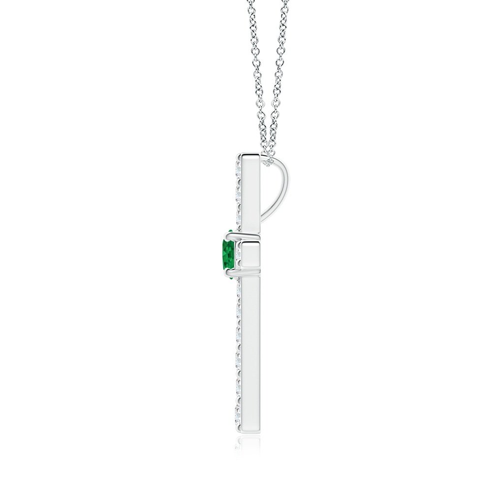 3.5mm AAA Emerald and Diamond Cross Pendant in 18K White Gold Side 199