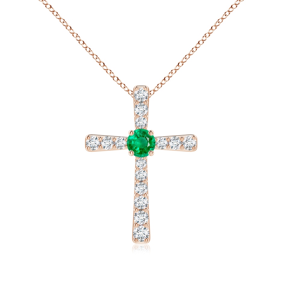 3.5mm AAA Emerald and Diamond Cross Pendant in Rose Gold 