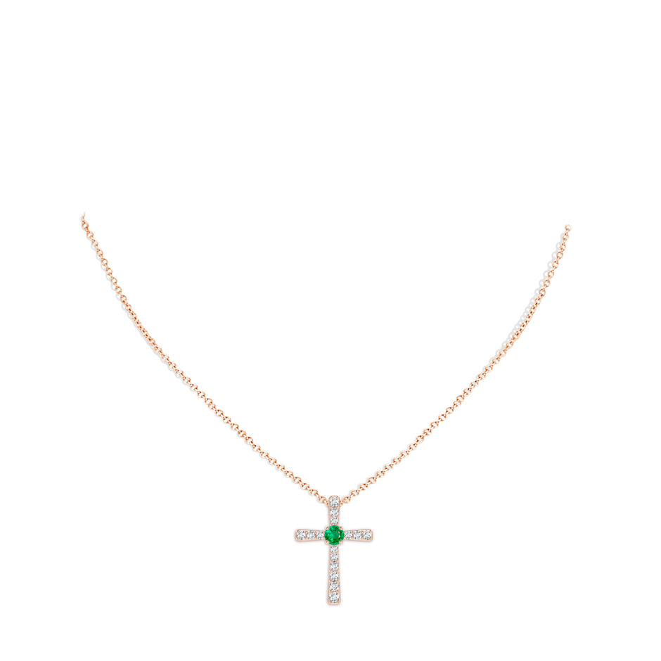 3.5mm AAA Emerald and Diamond Cross Pendant in Rose Gold pen