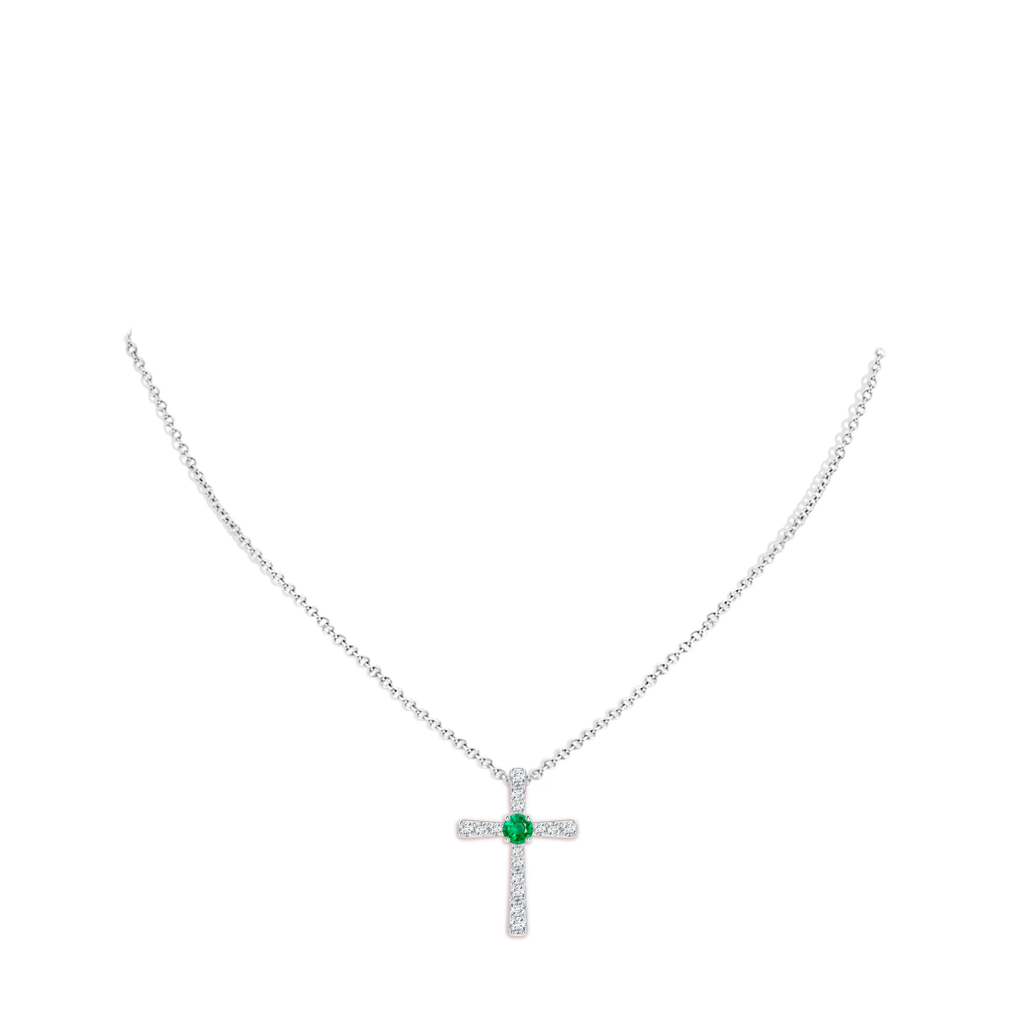 3.5mm AAA Emerald and Diamond Cross Pendant in White Gold pen
