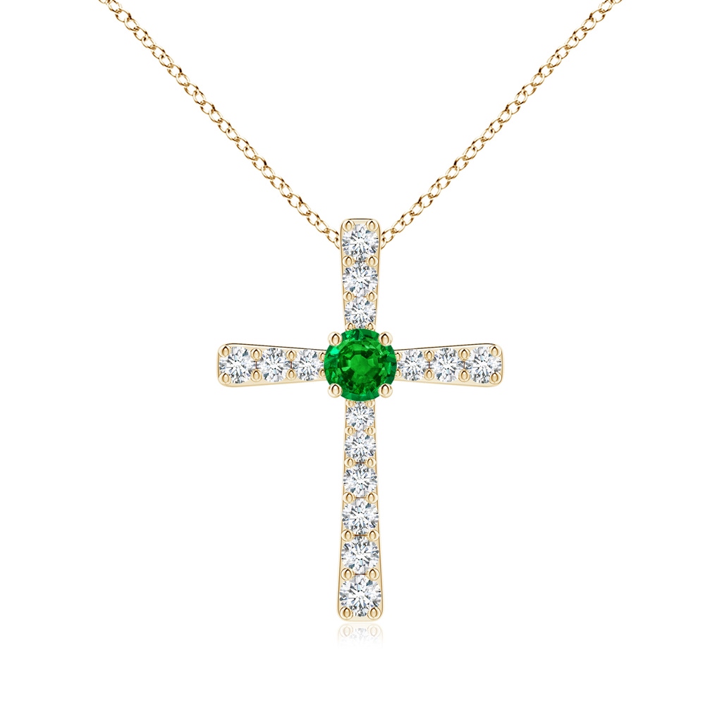 3.5mm AAAA Emerald and Diamond Cross Pendant in 18K Yellow Gold