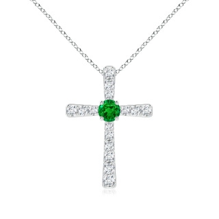 3.5mm AAAA Emerald and Diamond Cross Pendant in P950 Platinum