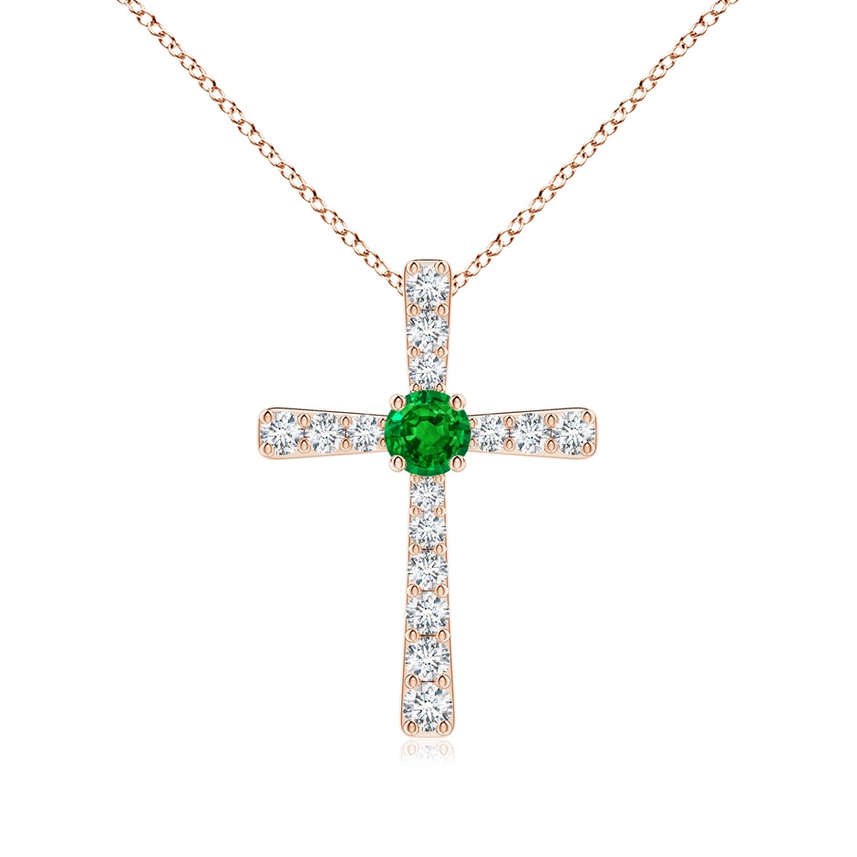 3.5mm AAAA Emerald and Diamond Cross Pendant in Rose Gold 