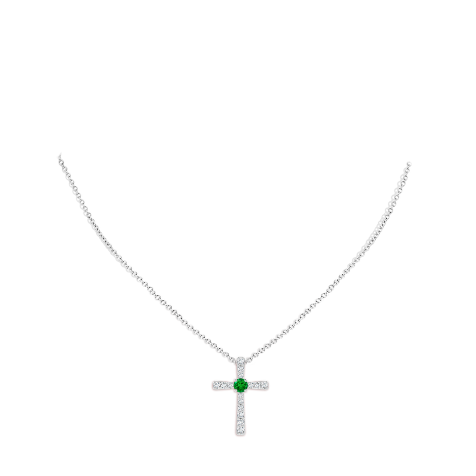 3.5mm AAAA Emerald and Diamond Cross Pendant in White Gold pen