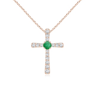 3mm A Emerald and Diamond Cross Pendant in Rose Gold