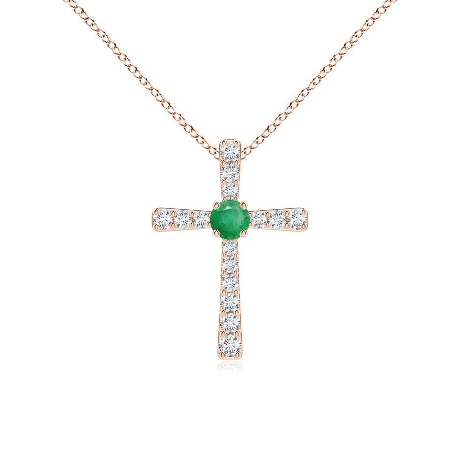 3mm A Emerald and Diamond Cross Pendant in Rose Gold 
