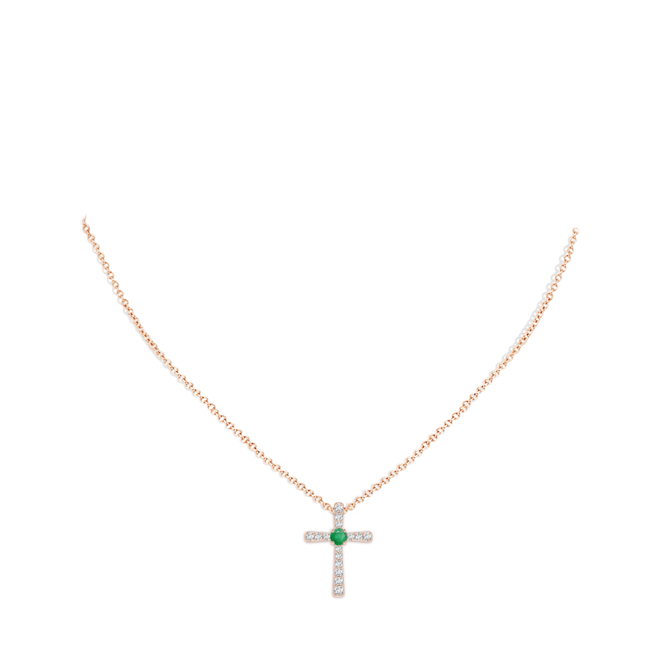 3mm A Emerald and Diamond Cross Pendant in Rose Gold pen