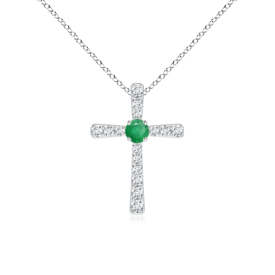 3mm A Emerald and Diamond Cross Pendant in White Gold 