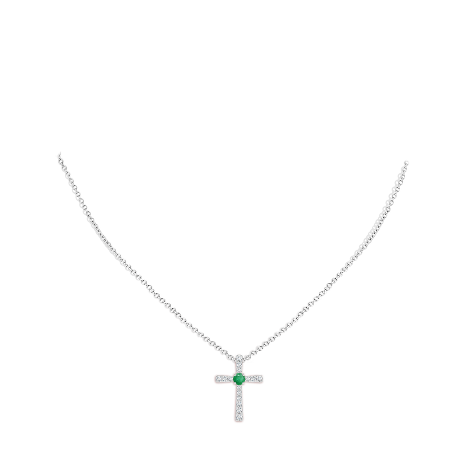 3mm A Emerald and Diamond Cross Pendant in White Gold pen