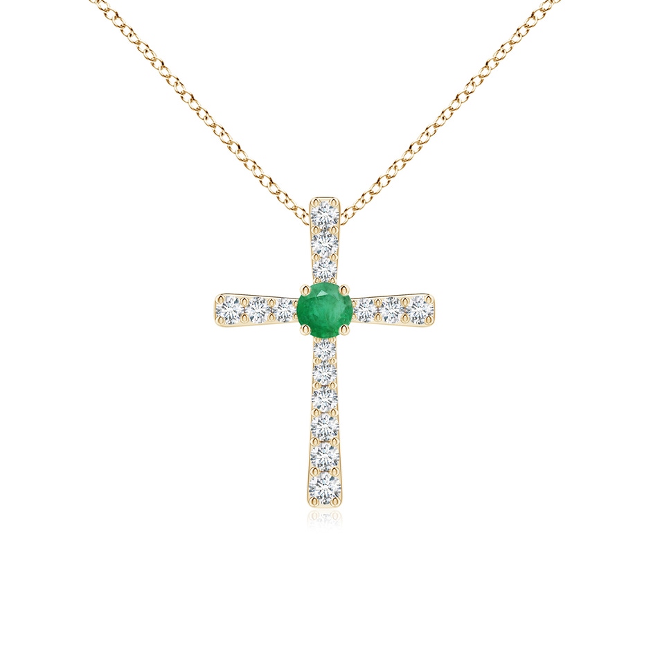 3mm A Emerald and Diamond Cross Pendant in Yellow Gold 