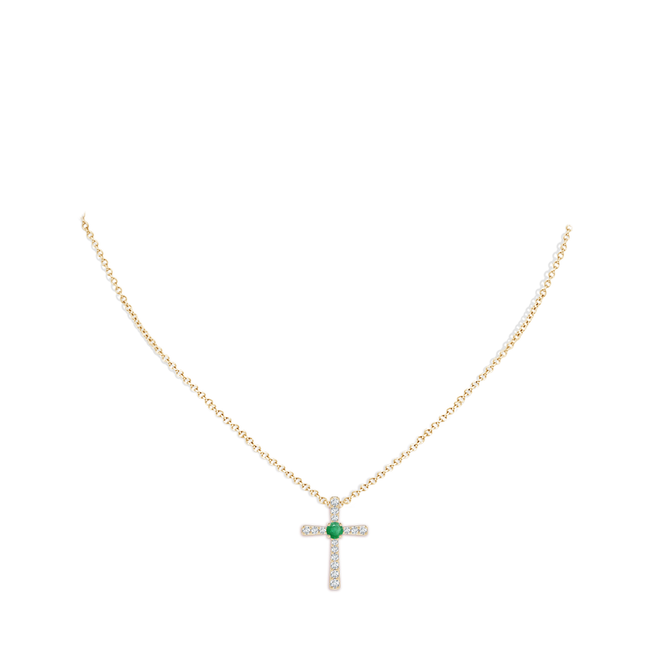 3mm A Emerald and Diamond Cross Pendant in Yellow Gold pen