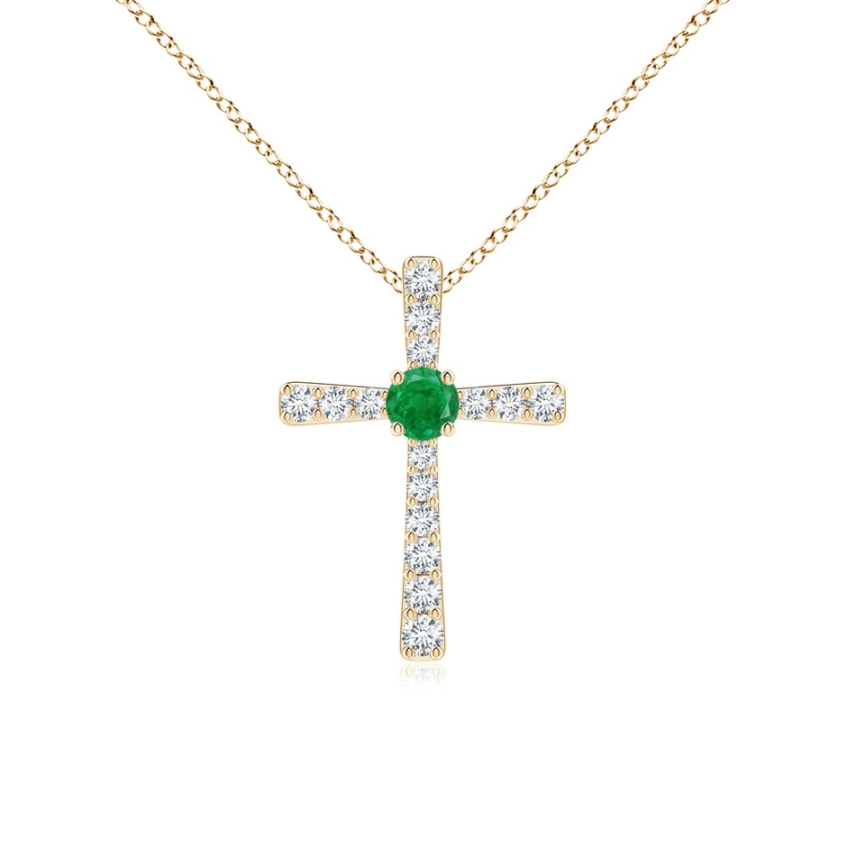 3mm AA Emerald and Diamond Cross Pendant in 18K Yellow Gold 