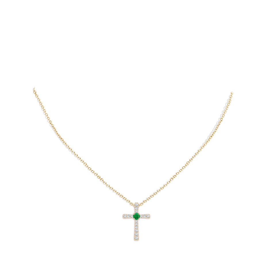 3mm AA Emerald and Diamond Cross Pendant in 18K Yellow Gold pen
