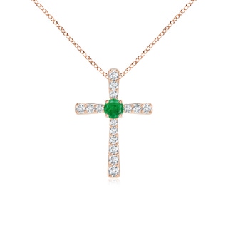 3mm AA Emerald and Diamond Cross Pendant in 9K Rose Gold