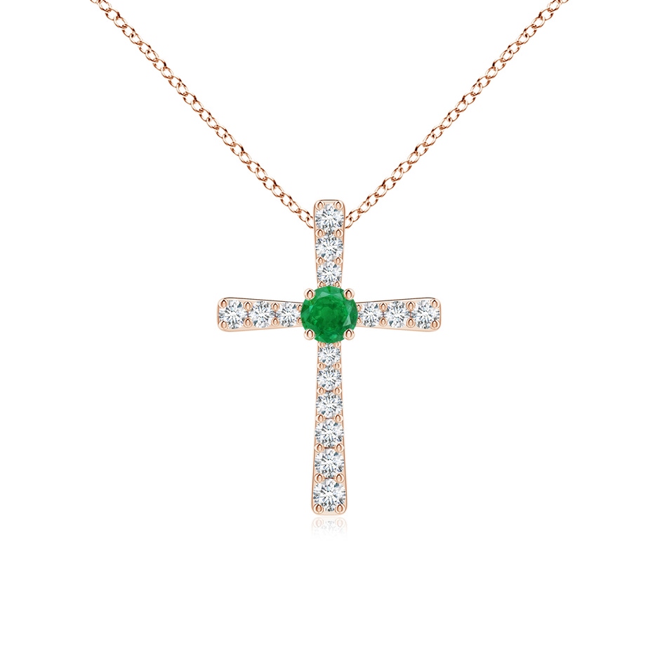 3mm AA Emerald and Diamond Cross Pendant in 9K Rose Gold 