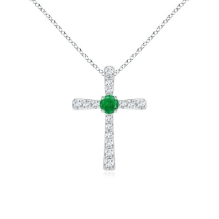 3mm AA Emerald and Diamond Cross Pendant in P950 Platinum