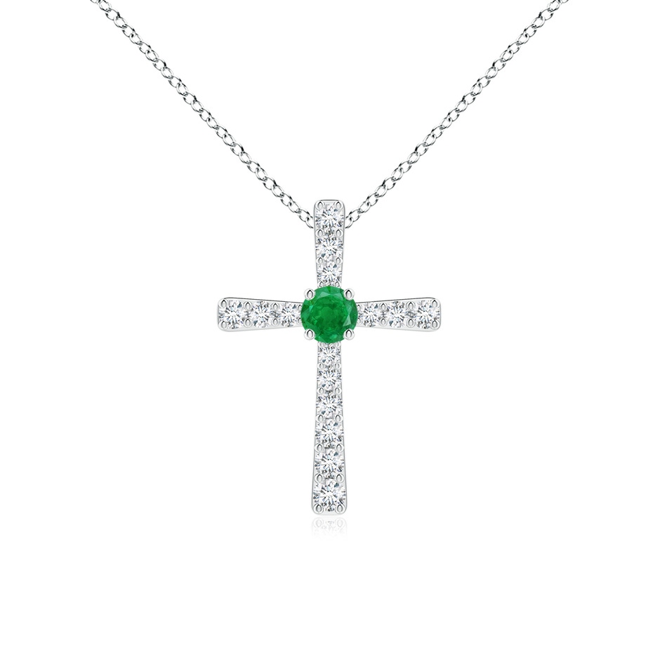 3mm AA Emerald and Diamond Cross Pendant in P950 Platinum 