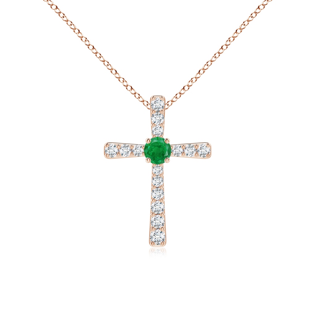 3mm AA Emerald and Diamond Cross Pendant in Rose Gold 