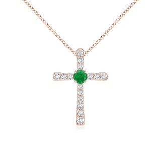 3mm AA Emerald and Diamond Cross Pendant in Rose Gold