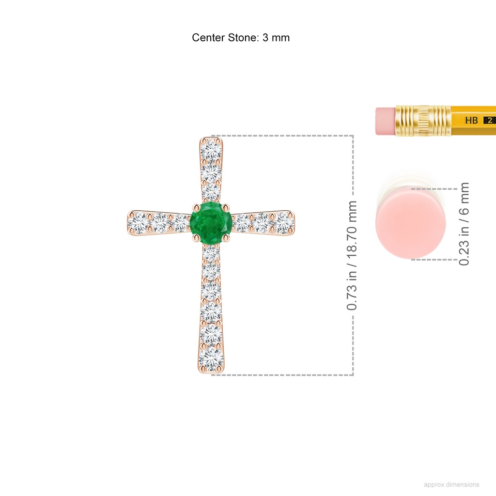 3mm AA Emerald and Diamond Cross Pendant in Rose Gold ruler