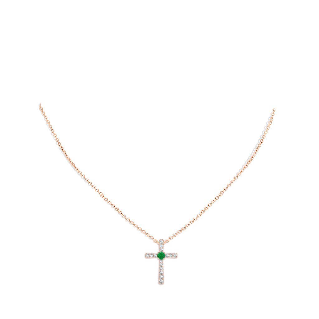 3mm AA Emerald and Diamond Cross Pendant in Rose Gold pen