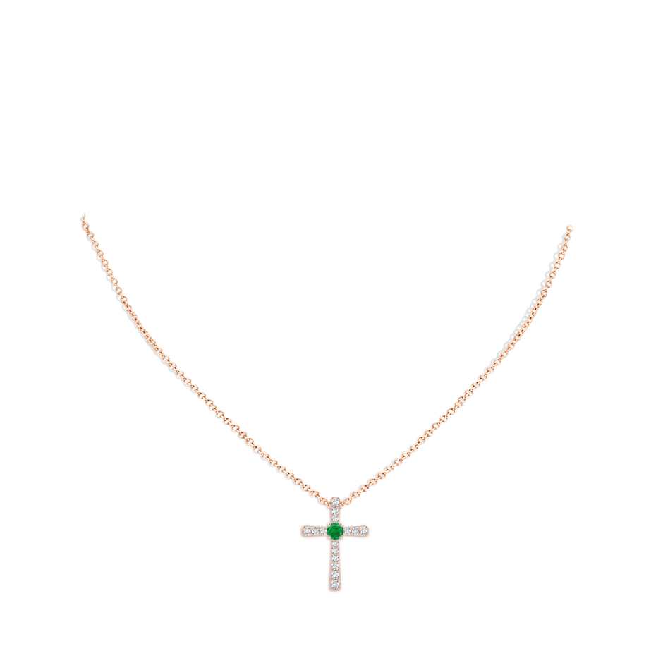 3mm AA Emerald and Diamond Cross Pendant in Rose Gold pen
