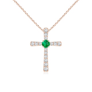 3mm AAA Emerald and Diamond Cross Pendant in 9K Rose Gold