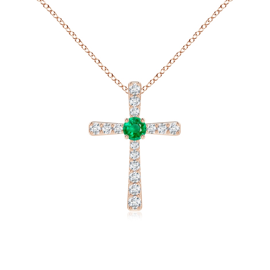 3mm AAA Emerald and Diamond Cross Pendant in Rose Gold 