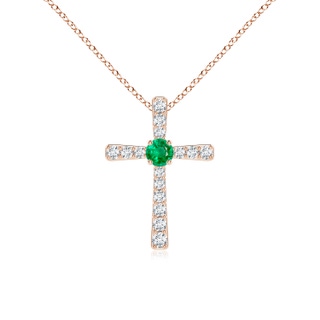 3mm AAA Emerald and Diamond Cross Pendant in Rose Gold