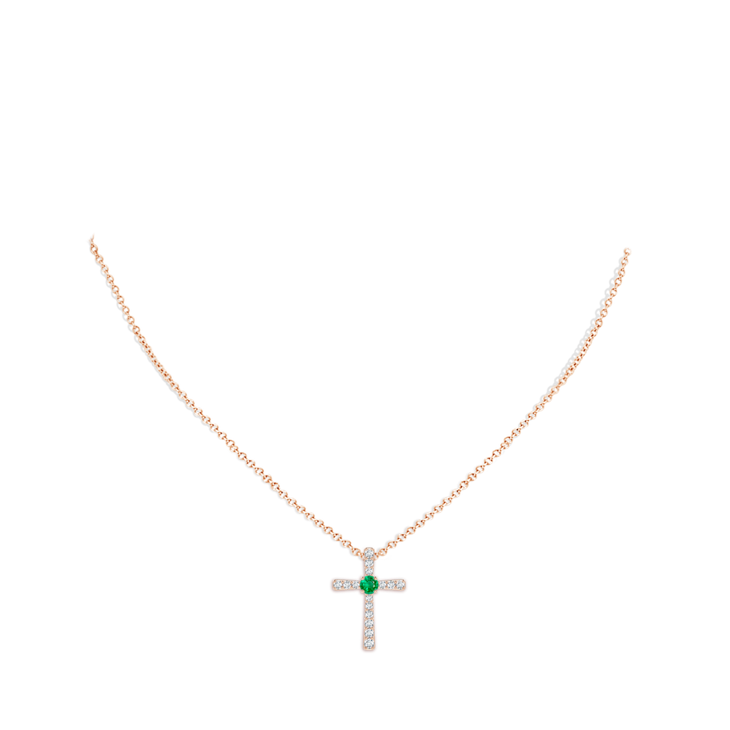 3mm AAA Emerald and Diamond Cross Pendant in Rose Gold pen