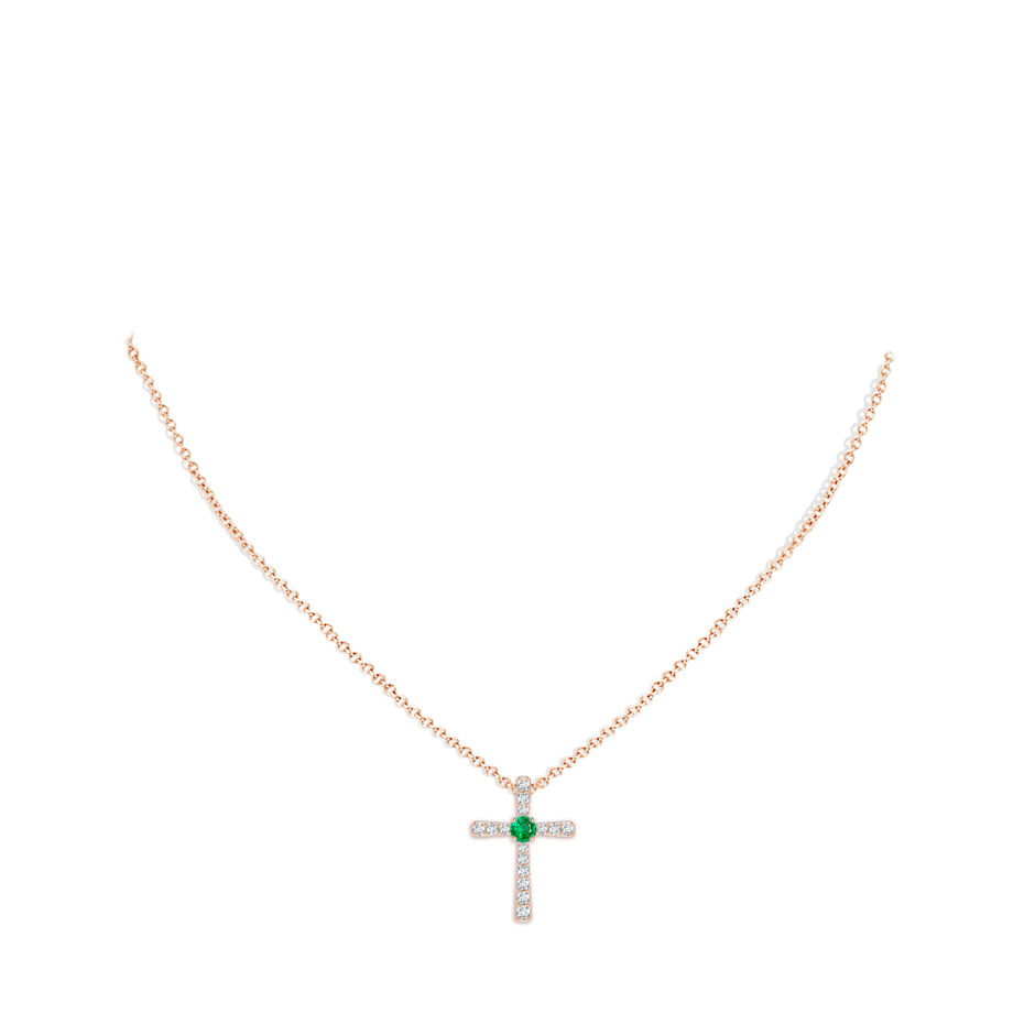 3mm AAA Emerald and Diamond Cross Pendant in Rose Gold pen