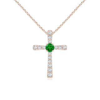 3mm AAAA Emerald and Diamond Cross Pendant in 9K Rose Gold