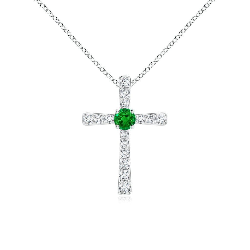 3mm AAAA Emerald and Diamond Cross Pendant in P950 Platinum