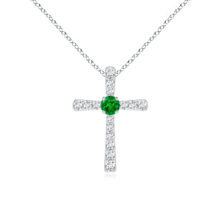 3mm AAAA Emerald and Diamond Cross Pendant in P950 Platinum