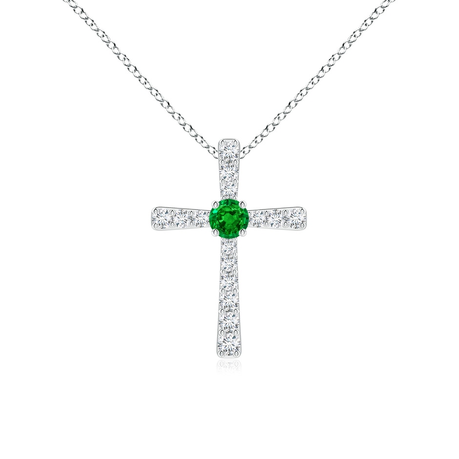 3mm AAAA Emerald and Diamond Cross Pendant in P950 Platinum 