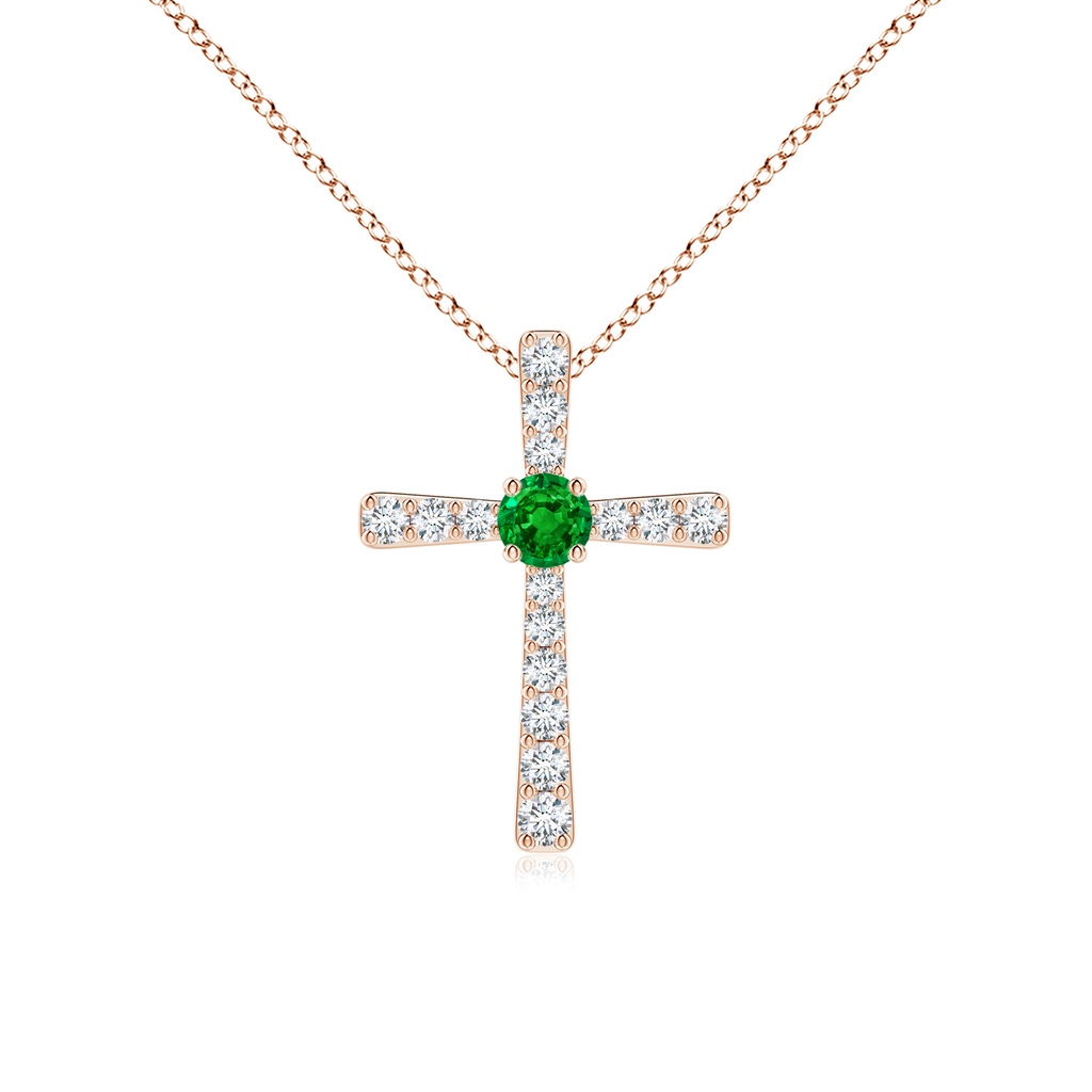 3mm AAAA Emerald and Diamond Cross Pendant in Rose Gold