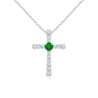 3mm AAAA Emerald and Diamond Cross Pendant in White Gold