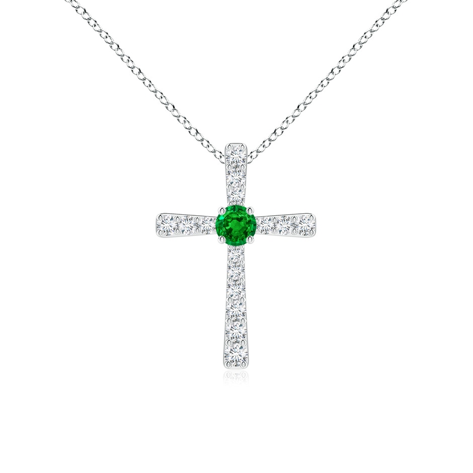 3mm AAAA Emerald and Diamond Cross Pendant in White Gold 