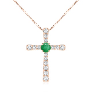 6mm A Emerald and Diamond Cross Pendant in 9K Rose Gold