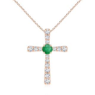 6mm A Emerald and Diamond Cross Pendant in Rose Gold