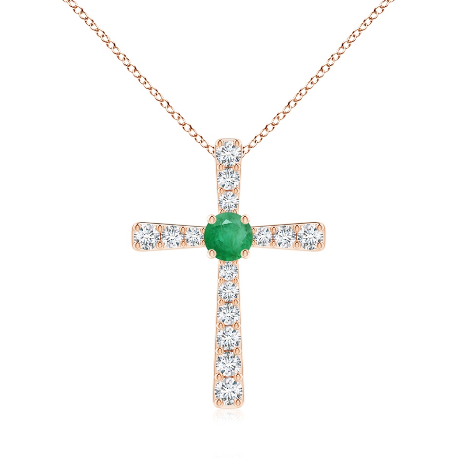 6mm A Emerald and Diamond Cross Pendant in Rose Gold 