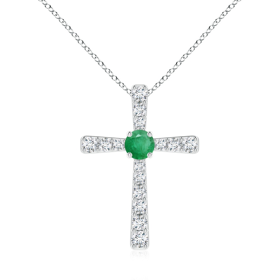 6mm A Emerald and Diamond Cross Pendant in White Gold 