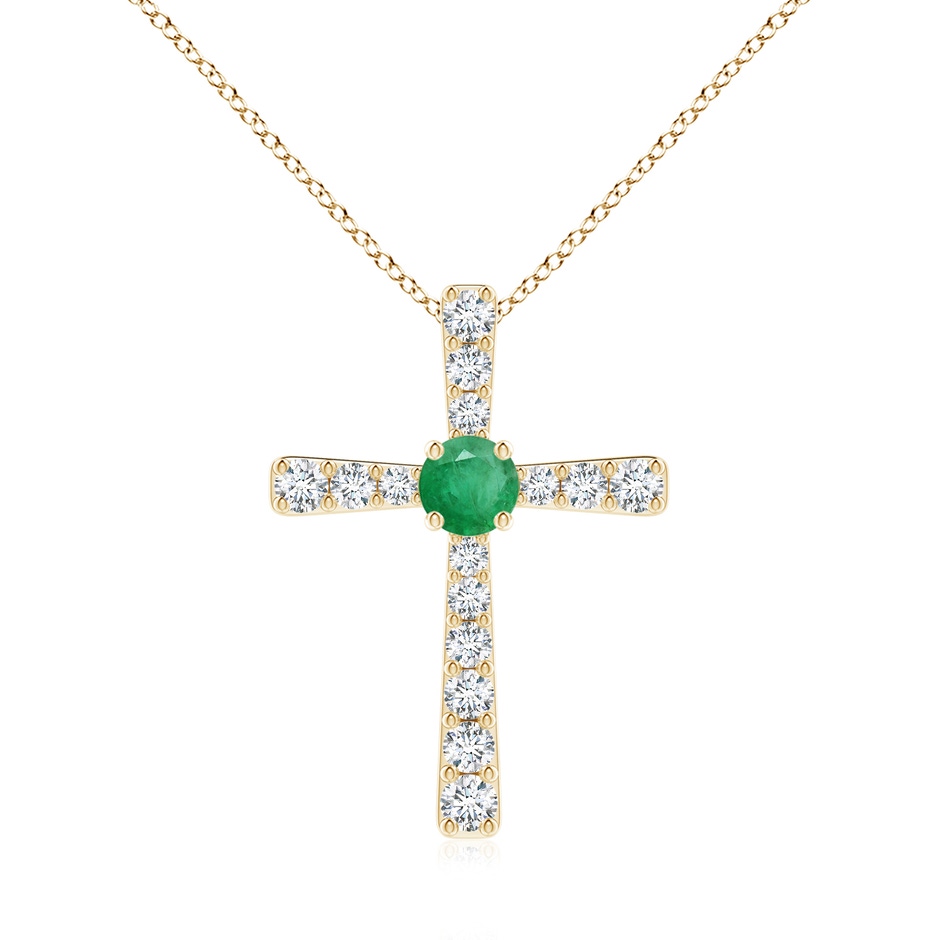 6mm A Emerald and Diamond Cross Pendant in Yellow Gold 