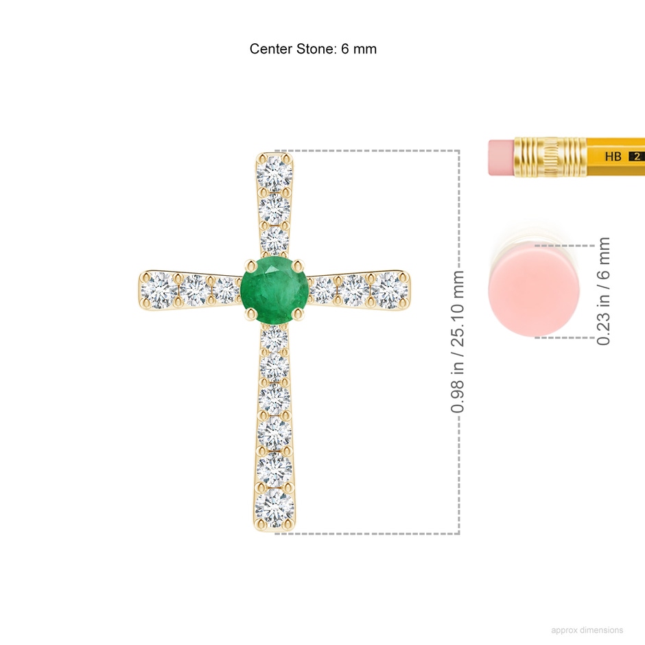 6mm A Emerald and Diamond Cross Pendant in Yellow Gold ruler